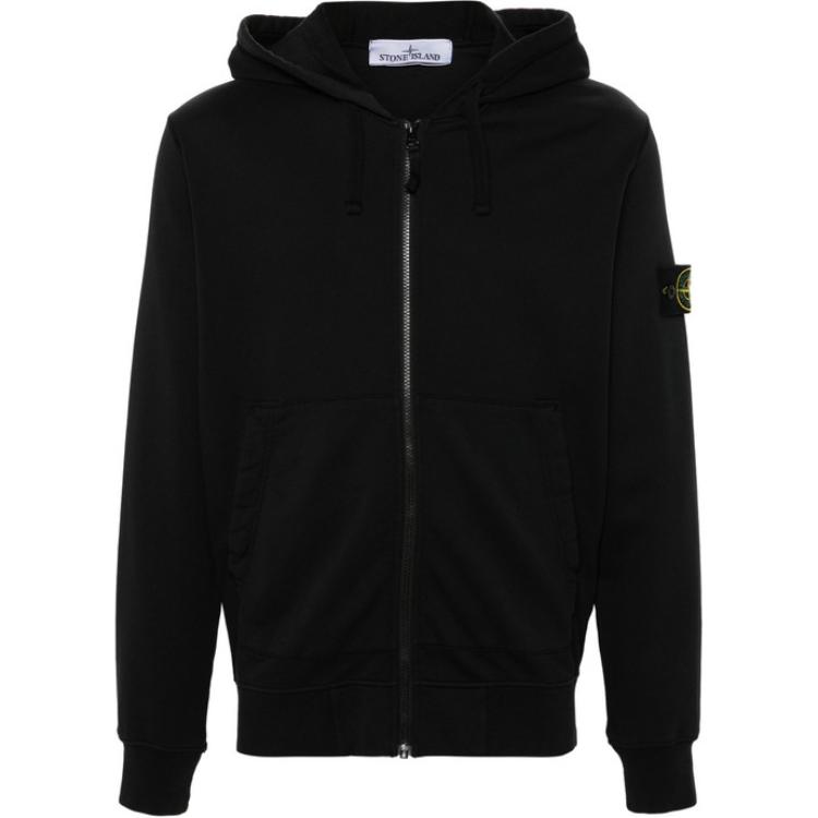 STONE ISLAND Однотонная толстовка с капюшоном на молнии с длинным рукавом Мужская толстовка Черный K1S156100042-S0051-V0029