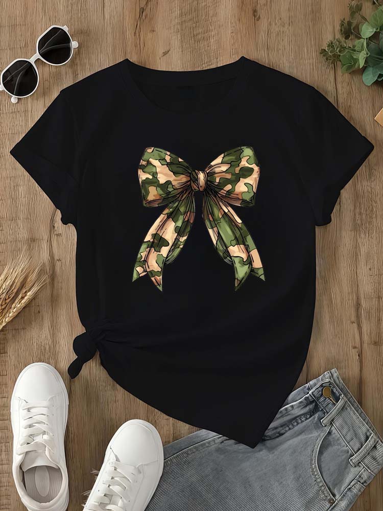 Summer New s Leopard Print Bow Short Sleeve Print Clothing Womens TShirt Harajuku Graphic Clothing Womens Top Tee