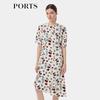 PORTS 2024 S/S White Blue Print A-line Midi Dress