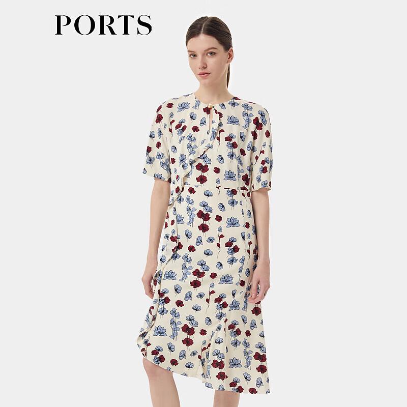 PORTS 2024 S/S White Blue Print A-line Midi Dress