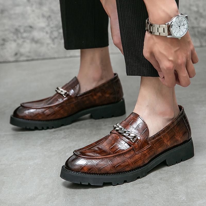 Мода Модные На Толстой Подошве Деловые Кожаные Мужские Туфли Бренд Удобные Классические Лоферы Итальянский Стиль Элегантные Повседневные Кожаные Туфли