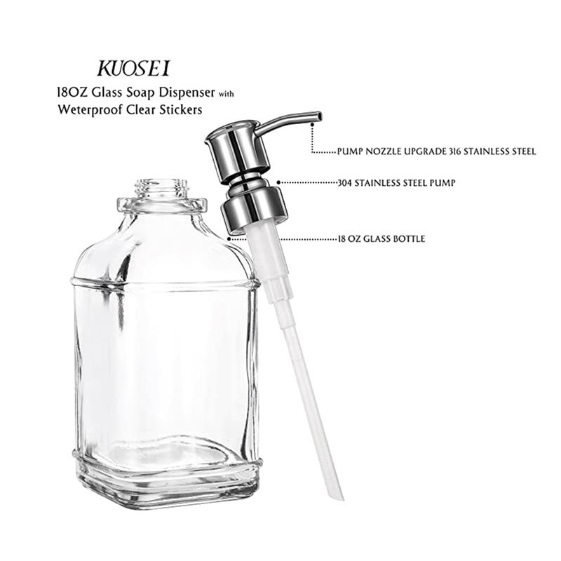 AEE2-Glass Soap Dispenser With Rust Proof Stainless Steel Pump Refillable Hand Soap Dispenser Bathroom Soap Dispenser