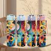 1PC Colorful Abstract Music Boombox Print 750ml Color Plastic Sports Water Bottle Leakproof Flip Straw Lid Suitable for Sports Office Home Use
