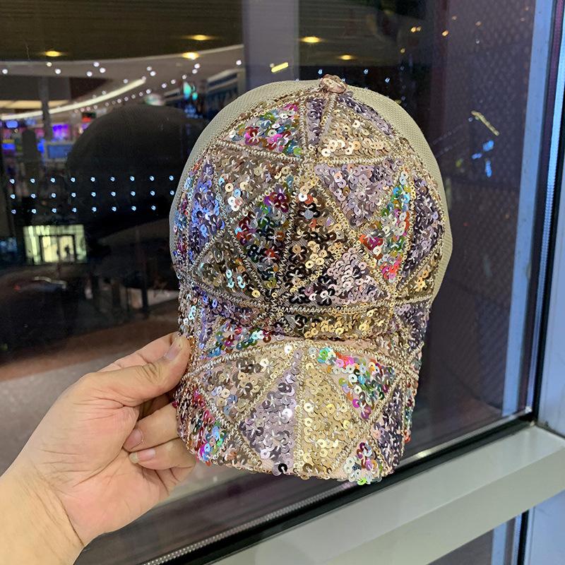 Sparkly Colorful Sequined Baseball Cap Breathable Mesh Back Adjustable Size for Beach Holiday Travel Wear