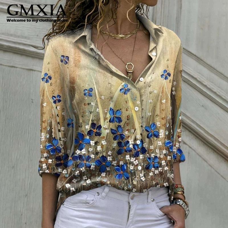 GMXIA 38 цветов Женская мода Повседневные Блузки и рубашки с длинным рукавом и воротником ПОЛО