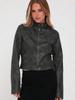 Women's Vintage Faux Leather Cropped Moto Jacket Zip Up Stand Collar Casual Short Biker Coat