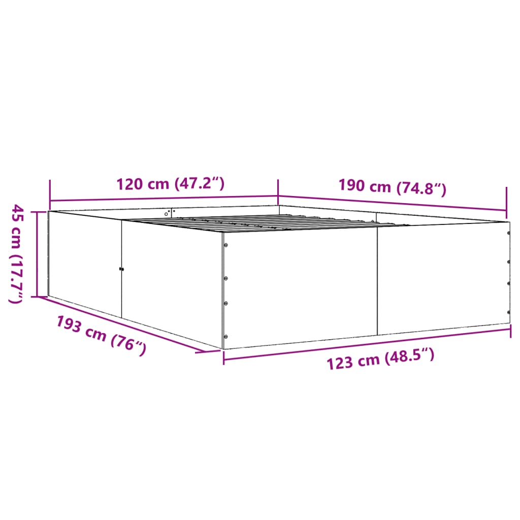 Bed Frame Gray Sonoma 120x190 cm Particleboard