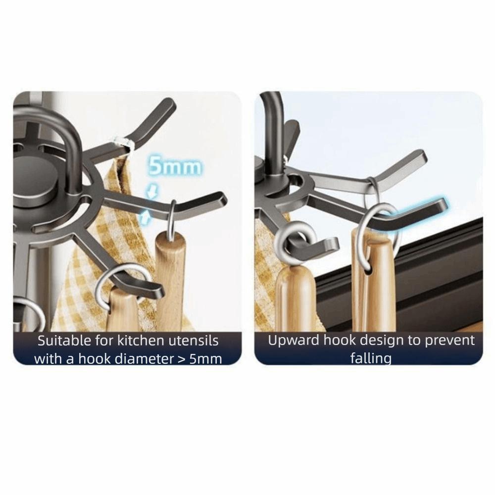 Movable Rotating Utensil Storage Rack 8 Hooks Spoon Hanging Rack Flatware Storage Rack Kitchen