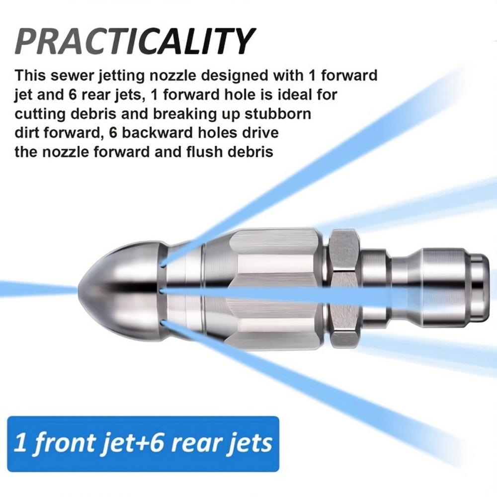 Насадка для прочистки канализации высокого давления из нержавеющей стали, 1 шт., быстроразъемная вращающаяся распылительная головка для удаления засоров на 1/4 дюйма