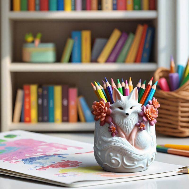 Гибкая многоразовая форма для цветочного горшка с детальным дизайном лис, силиконовая текстура для работы с смолой, бетоном, цементом