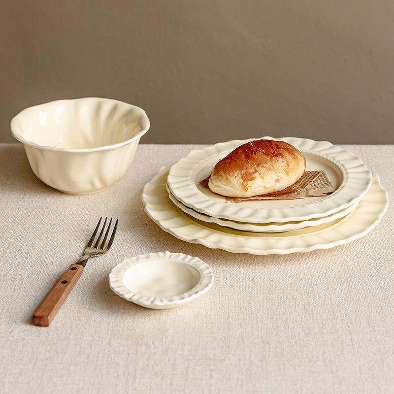 Comic Series Cream Wind Set Dinner Plate Rice Bowl Lace French Ceramic Tableware Western Plate Household Dish Plate Dish