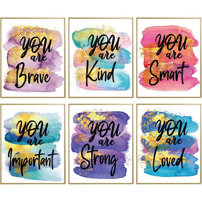 MTL HOE Girls' Room Art Prints - Positive Quotes Kids' Wall Art, Posters for Teen Girls' Bedroom, Nursery, Playroom (Set of 6, 8 x 10 In, Unframed)