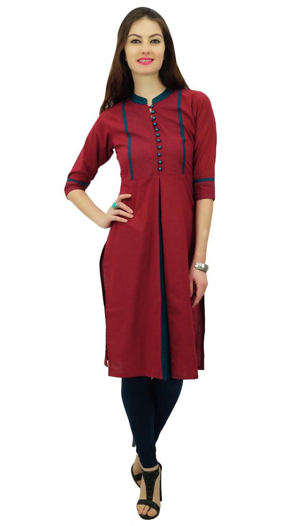 Phagun Женский однотонный узор воротник-стойка прямой курти индийский дизайнер этнический