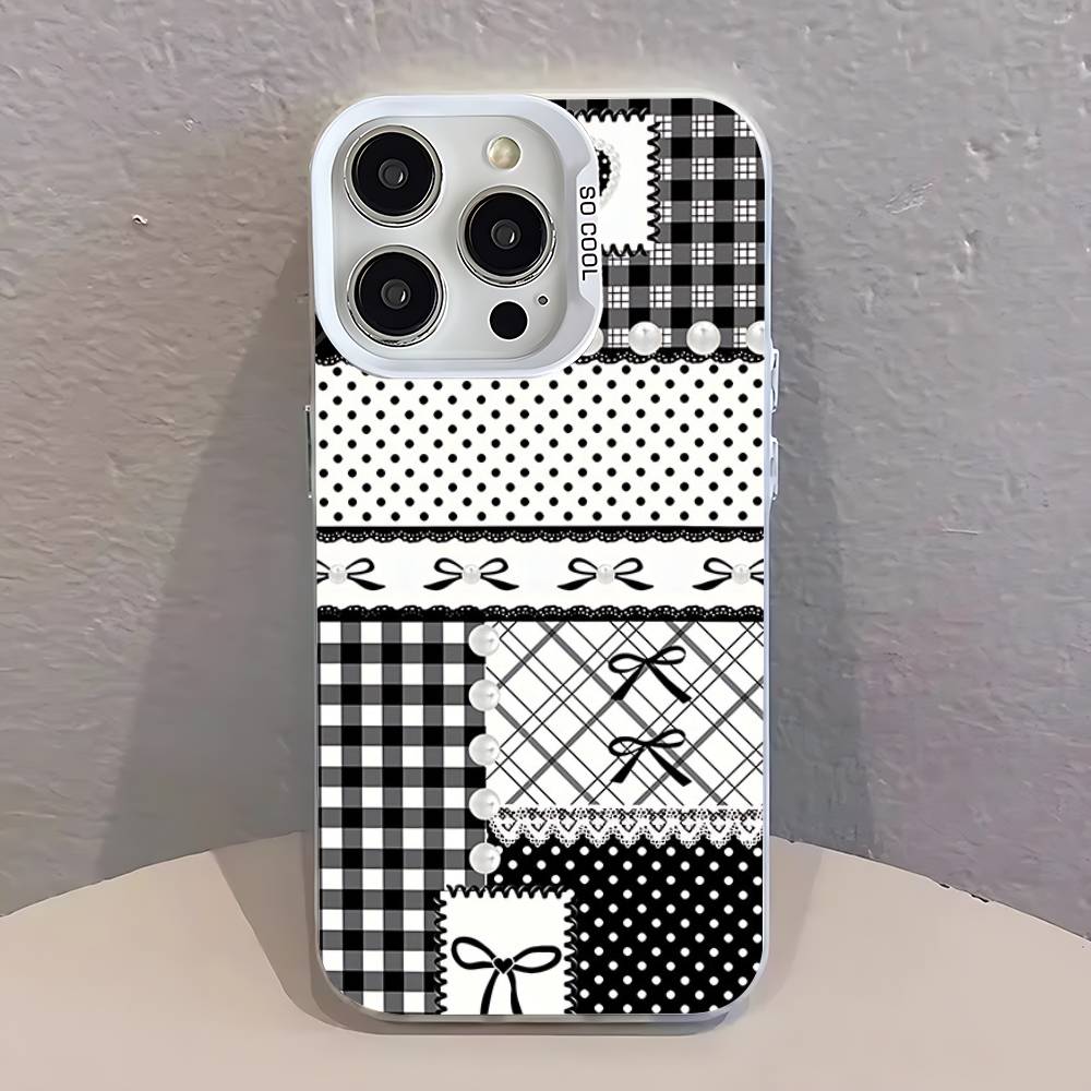 Черно-белый Клетчатый Чехол для Телефона Для iPhone 17,16,13,12,11,15,14,Pro,Max,Plus,SE4,Air,Mini Белый IMD Матовый