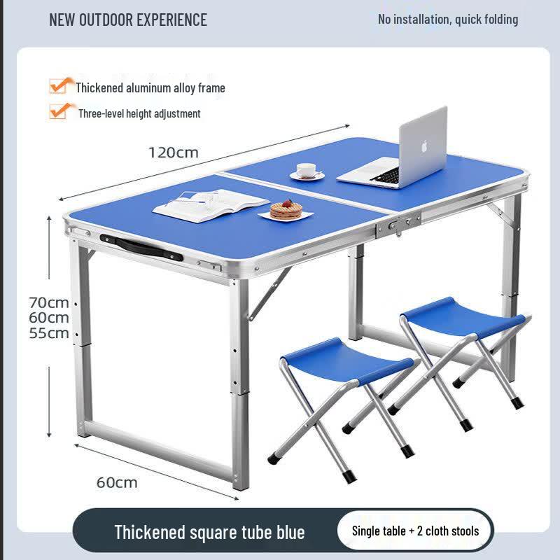 120cm Blue Folding Outdoor Table with 2 Stools