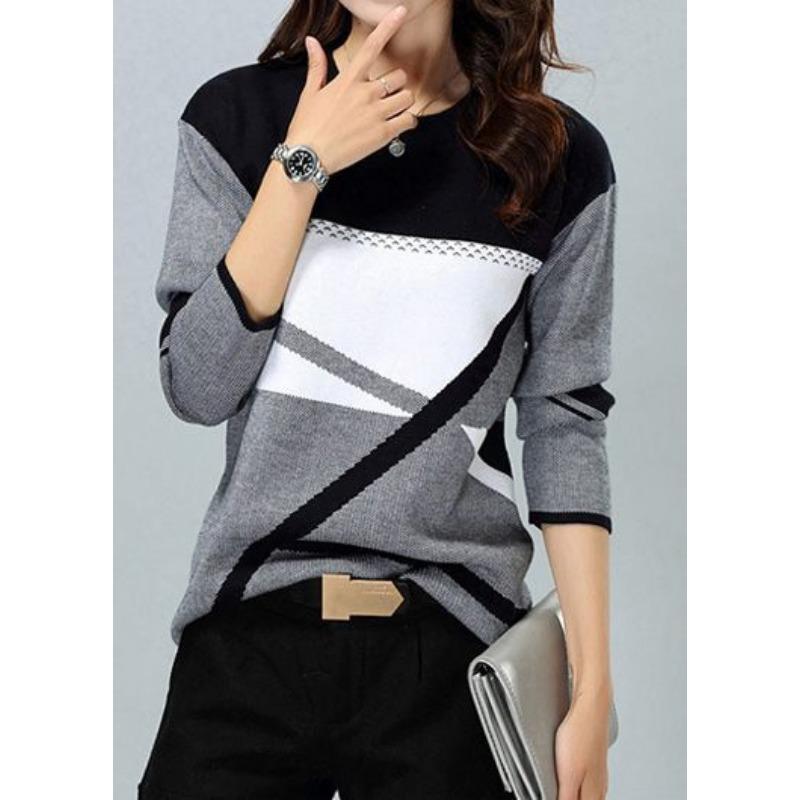 QICED Женская мода повседневная осень-зима с длинным рукавом и круглым вырезом блузки и рубашки