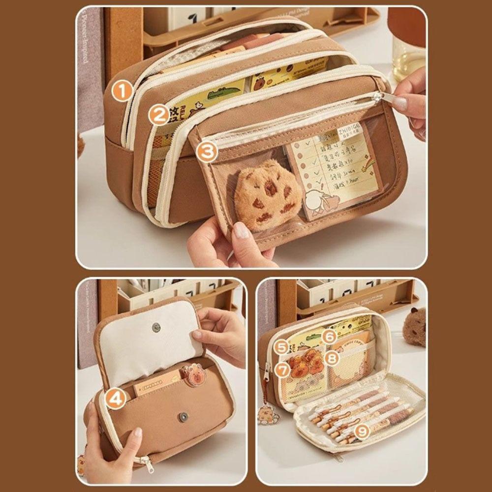 Large Capacity Capybara Pencil Pouch Aesthetic Clear Pen Case Cartoon Pencil Box  Office Supplies
