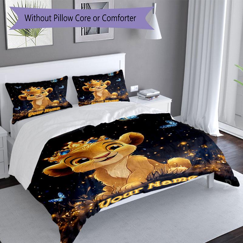 3PC Custom Name Royal Lion Cub Majesty Bedding Set Printed Bedding Set Duvet Cover Closure Includes 1 Duvet Cover & 2 Pillowcases for All Seasons Bedr