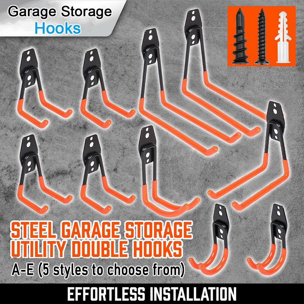 Utility Steel Ladder Wall Mounted Holder Organizer Tool Garage Storage Hooks Hanger Rack