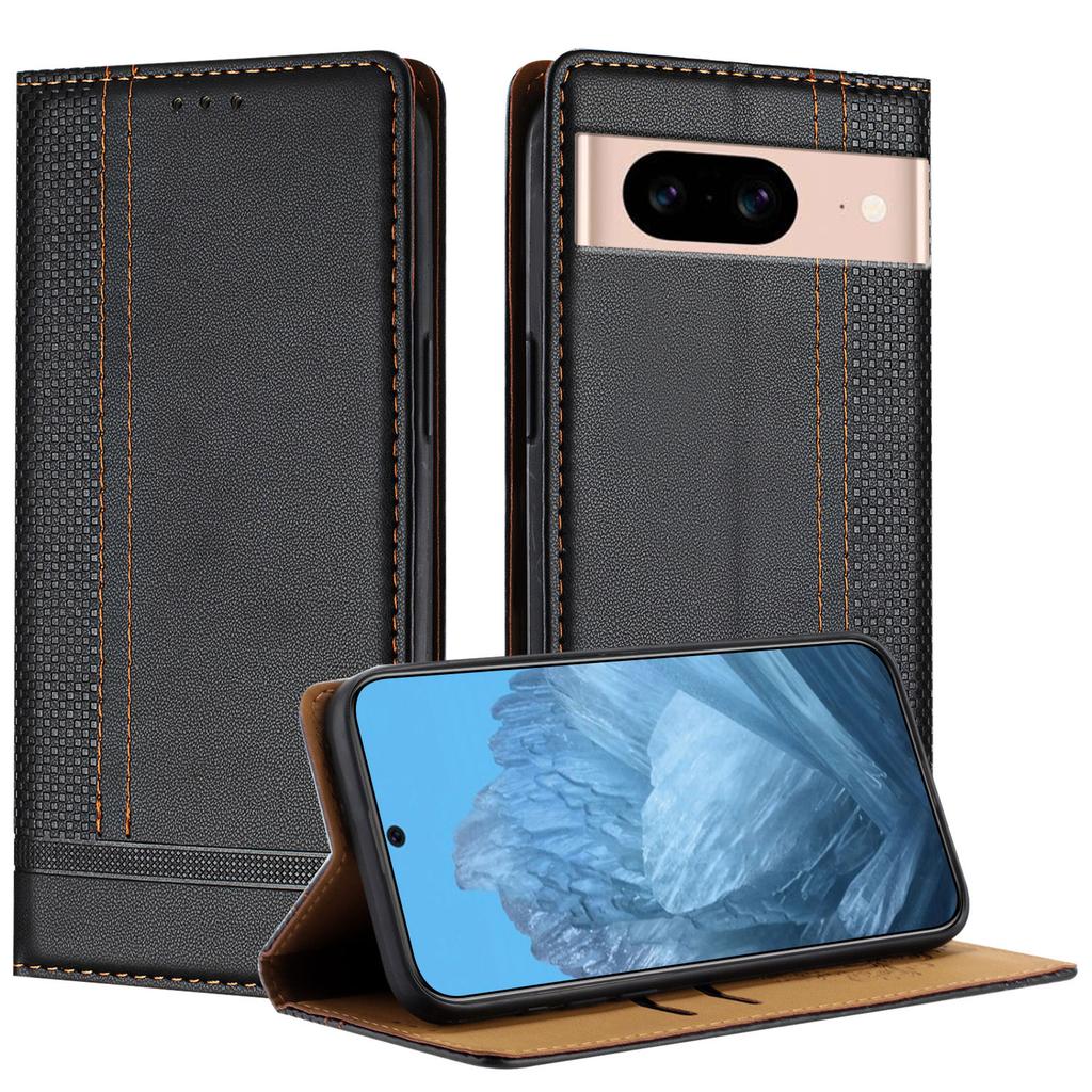 For Google Pixel 8a Case L-Shaped Grid Pattern Leather Stand Phone Cover with Card Slots