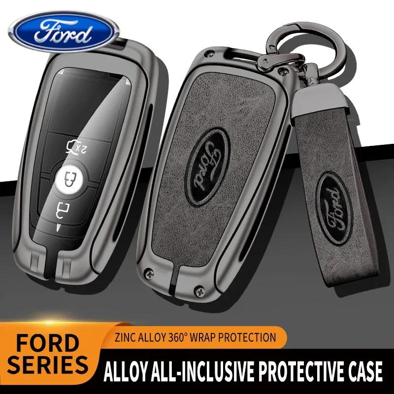 Car Sticker Ford Leather Car Key Case Cover Shell For Ford Fusion Edge Mustang Explorer Expedition Bronco Ecosport Ranger F150 F