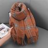 Autumn and Winter Cross Striped Double Sided Tassel Scarf Shawl Dual Purpose Couple Model Warm and High End Thickened Scarf for Women