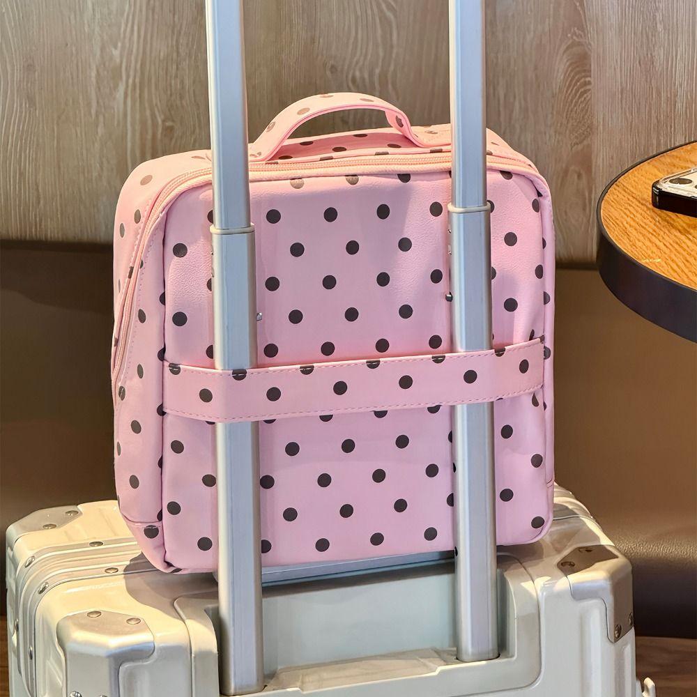 Large Capacity Polka Dot Stand-up Cosmetic Bag Waterproof Makeup Organizer For Women