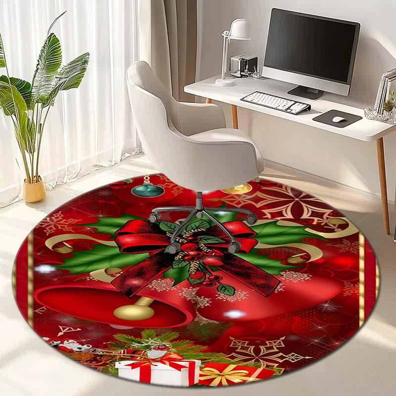 Cute Christmas Day Gift Bell Santa Claus Snowman Christmas Tree round rug Home Soft Decorative Anti slip Chair Mat Carpet Outdoor Floor Mat Carpet 106