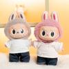 17cm Cute Mini Plush Doll's Clothes Outfit Accessories For Labubu Idol Dolls Striped T-shirt And Rolled Jeans Two-piece Set Gift