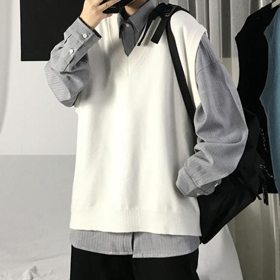 Мужской свитер с V-образным вырезом, однотонный универсальный весенний свитер без рукавов для школы