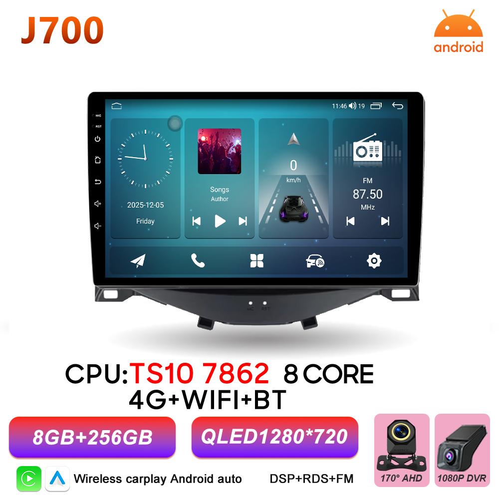 Автомобильная магнитола Android 16 для Toyota Aygo, Peugeot 108, Citroen C1 2014-2020, Беспроводной Carplay, Мультимедийная автомагнитола, BT, Навигация