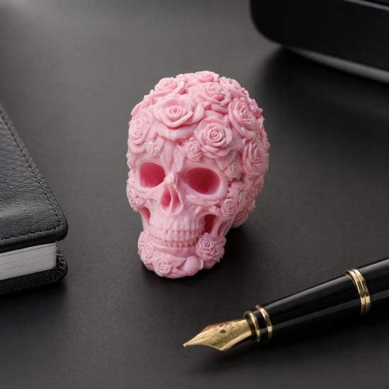 3D Printed Rose Skull Figurine, Durable Plastic Gothic Skull Flowers Sculpture with Detailed Petal And Bone Texture, Matte Finish Halloween Decor Gift
