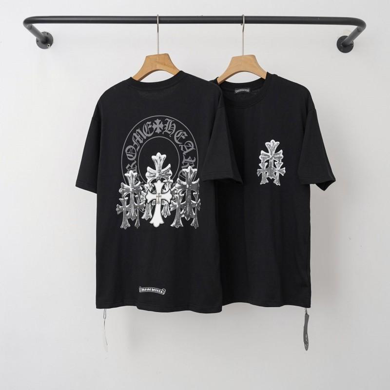 Unisex Cotton T-Shirt With Embroidered Cross Sanskrit Print Loose Fit Short Sleeve Tee