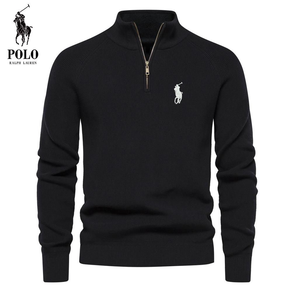 Унисекс Polo Ralph Lauren Осень и Зима Вышивка Новый Унисекс Полуоткрытый Свитер С Длинным Рукавом Стойка Однотонный Универсальный Повседневный Топ
