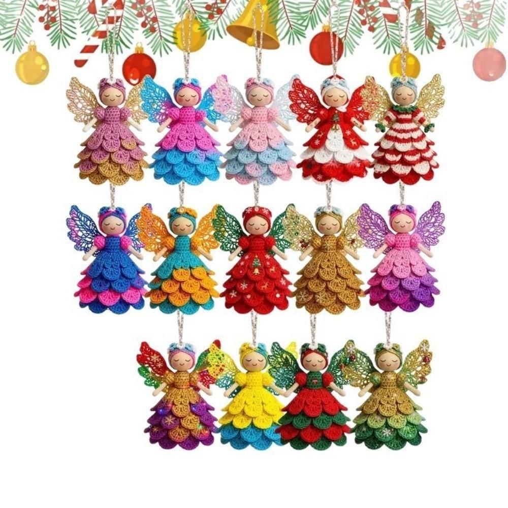 14/28 pcs 2D Flat Christmas Tree Ornaments Colorful Design Wings Girl Pendant Outdoor Indoor