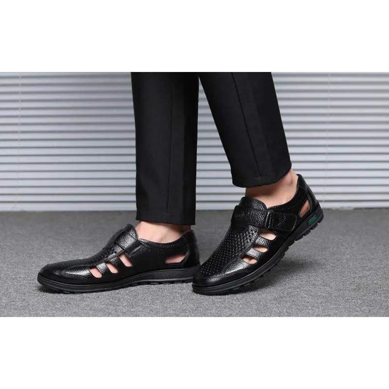 Классические сандалии из коровьей кожи высокого качества, летние уличные мужские сандалии ручной работы, модные удобные мужские пляжные туфли из полой кожи