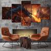 Modular Pictures Canvas Wall Art 5 Panel Fire Dragon World Of Warcraft Game Paintings Printed Poster Living Room Home Decoration