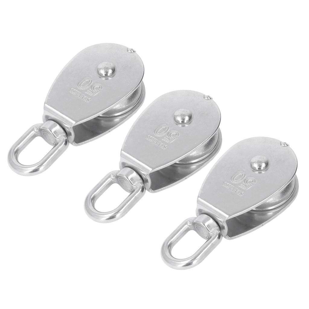 3Pcs Single Pulley Block Set 400kg Bearing Stainless Steel Pulley Roller for Lifting Boat Deck Towing