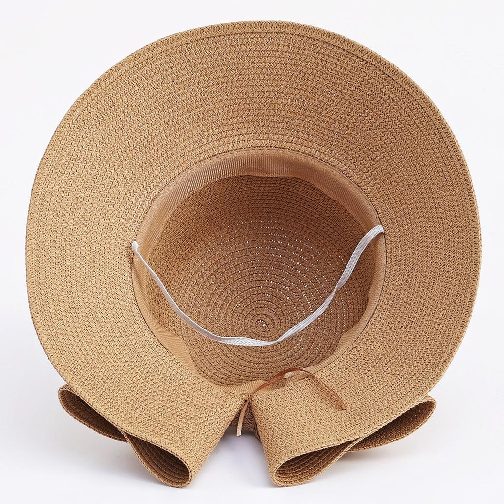 Women's Large Brimmed Summer Foldable Bow Woven Hat for Sun Protection and UV Protection, Fashionable and Versatile Sun Hat