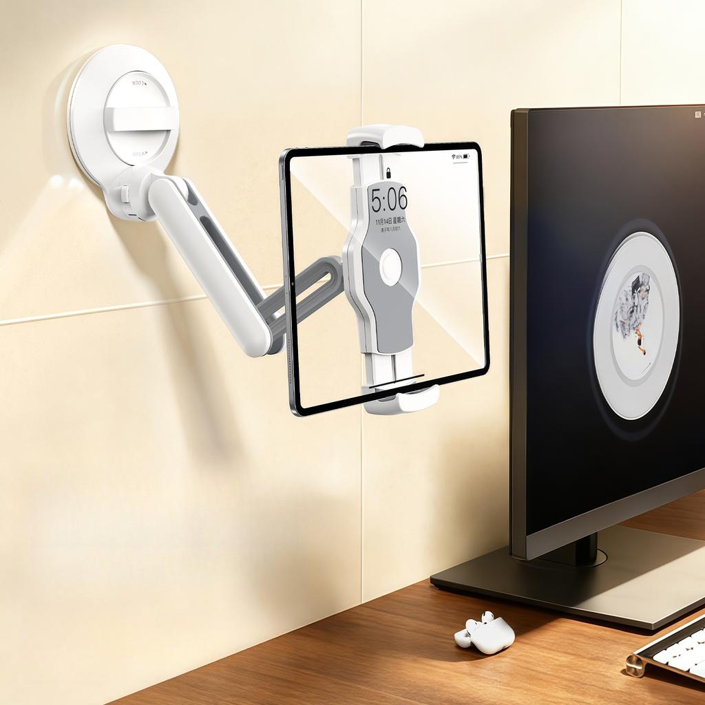 Oatsbasf Glass Mirror Suction Cup Tablet & Phone Holder Wall Mount Tablet Stand Anlge Adjustable Hands Free Telescopic Mount