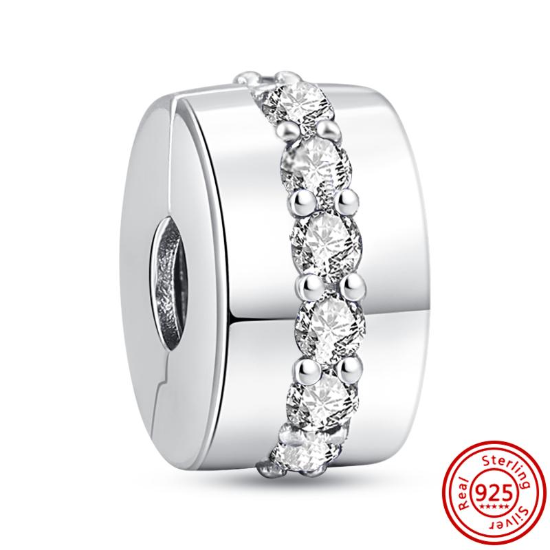 100% стерлинговое серебро S925, прозрачный циркон с паве, сверкающие бусины-клипсы на пуговицах, стильные оригинальные подвески, браслеты, женские ювелирные изделия