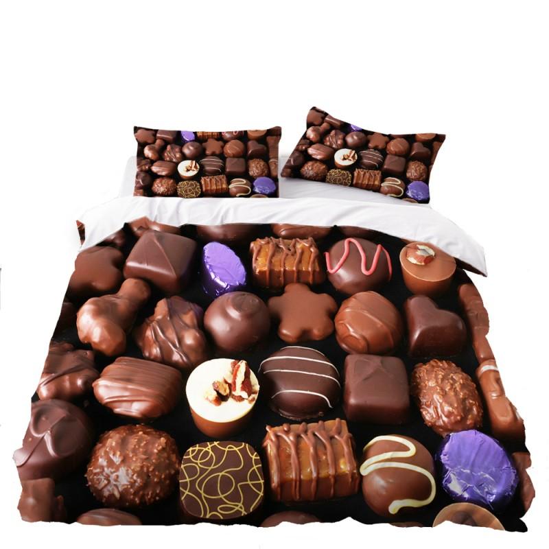 Twin/Full/Queen Size Cute 3D Food-Printed Down Quilt Cover & Pillowcase Bedding Set with Dessert Doughnut Pattern