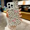 For iPhone 15 Pro Max Case Glass Rhinestone Two Butterfly Decor TPU Phone Back Cover
