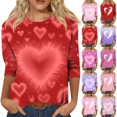 Женский модный повседневный пуловер с рукавом три четверти, принтом ко Дню святого Валентина и круглым вырезом