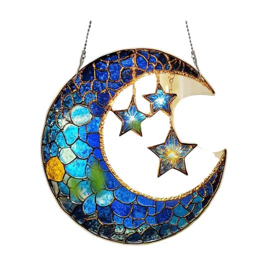 Moon Suncatcher Hanging Decoration Moon Star Lantern Stained Glass 2D