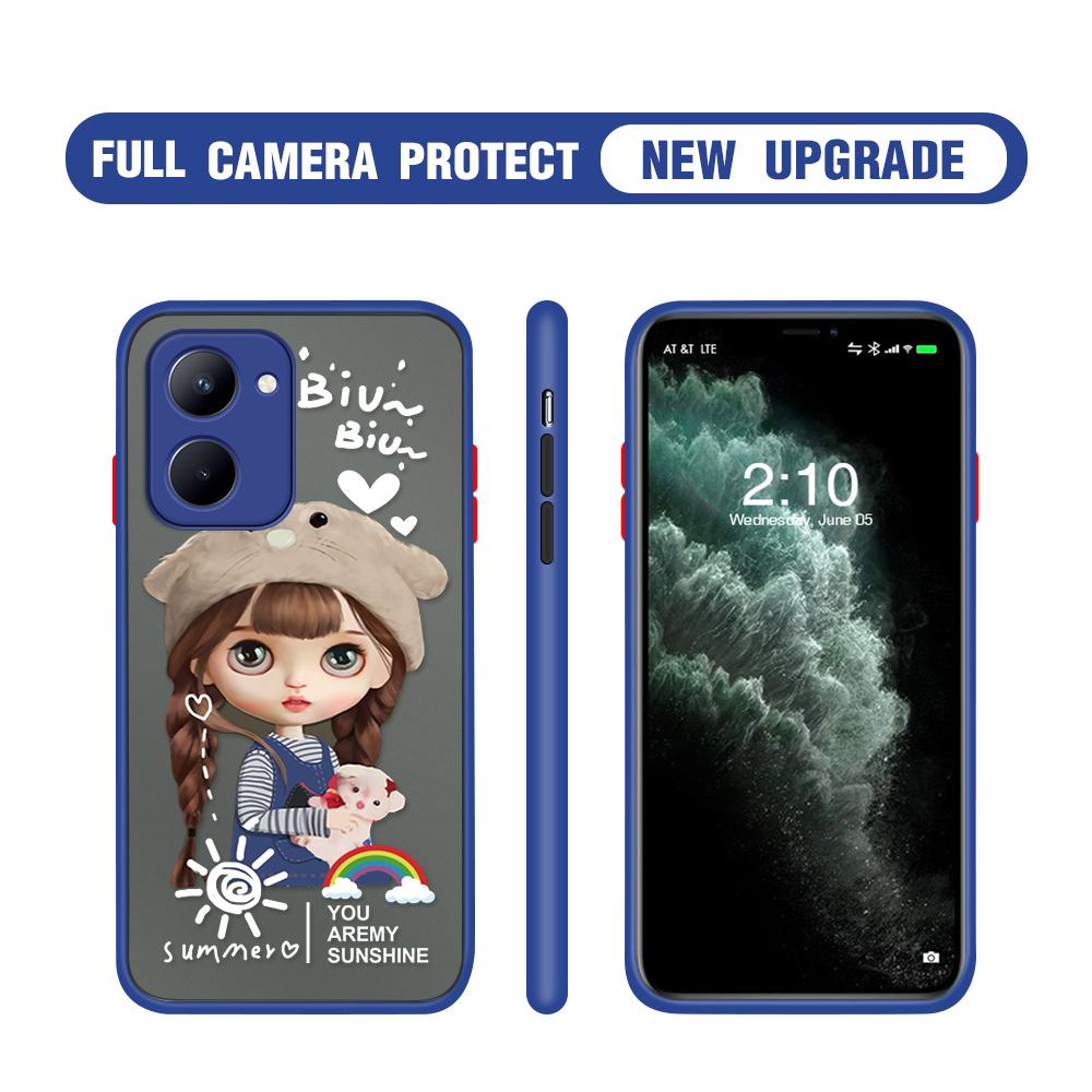 Cute Cartoon Girl Phone Case for iPhone 14 13 12 11 Pro Max Samsung Galaxy S20 FE A52 S23 Infinix Slim Matte Back Cover Lens Protection Cases