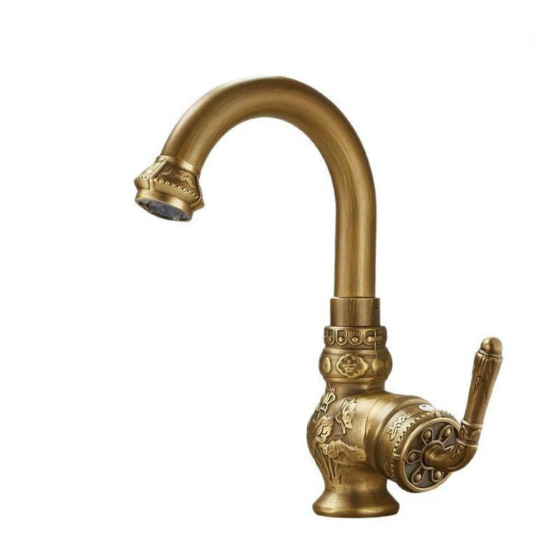 Antique Carved Bathroom Faucet Basin Faucets Brass Hot & Cold Bathroom Sink Faucet Deck Mounted Lavotory Faucet Mixer Water Tap