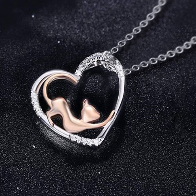 Huitan Women Pendant Necklace Elegant Heart Cat Design Sweet Party Daily Anniversary Accessories Fancy Charming Jewelry GiftGood product