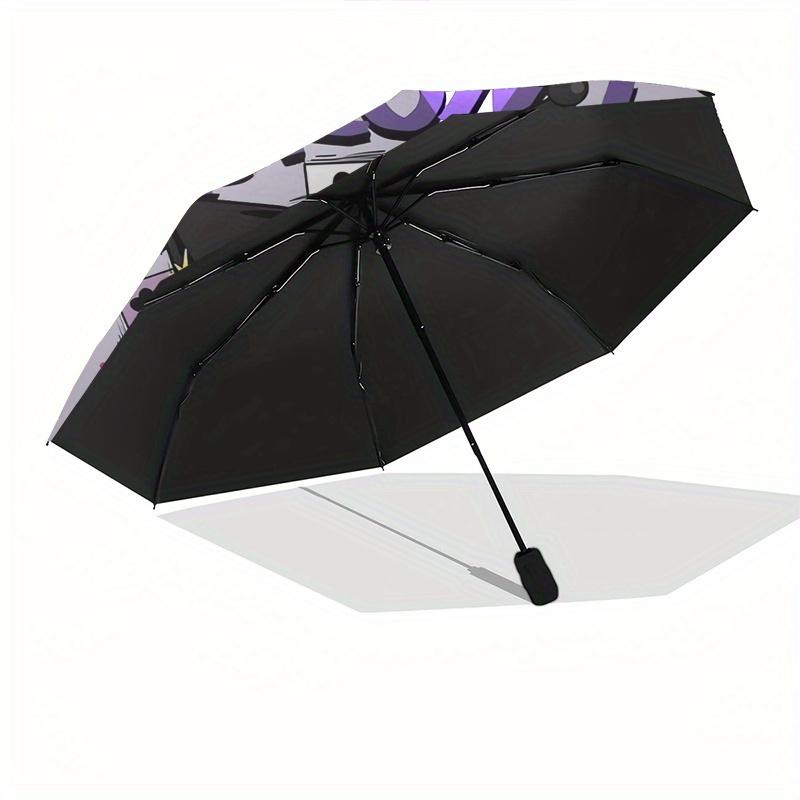 Kuromi,Cute Automatic Folding Umbrella Simple 8 Rib Design, Bright Cartoon Pattern, Durable Iron Frame, Suitable For Travel, Outdoor, Beach