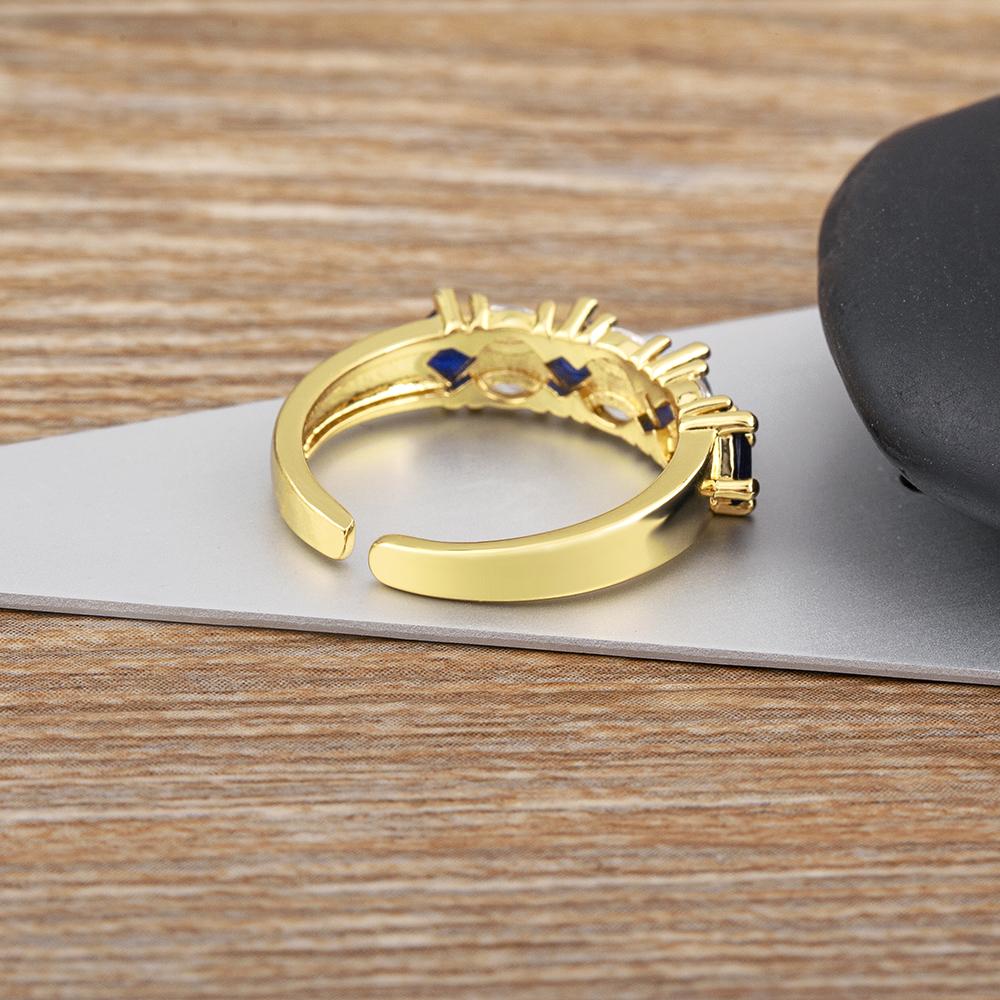 Nidin Shine Zircon Geometric Open Ring For Women Gold Plated Adjustable 5 Colors Female Wedding Aesthetic Jewelry Gift Wholesale
